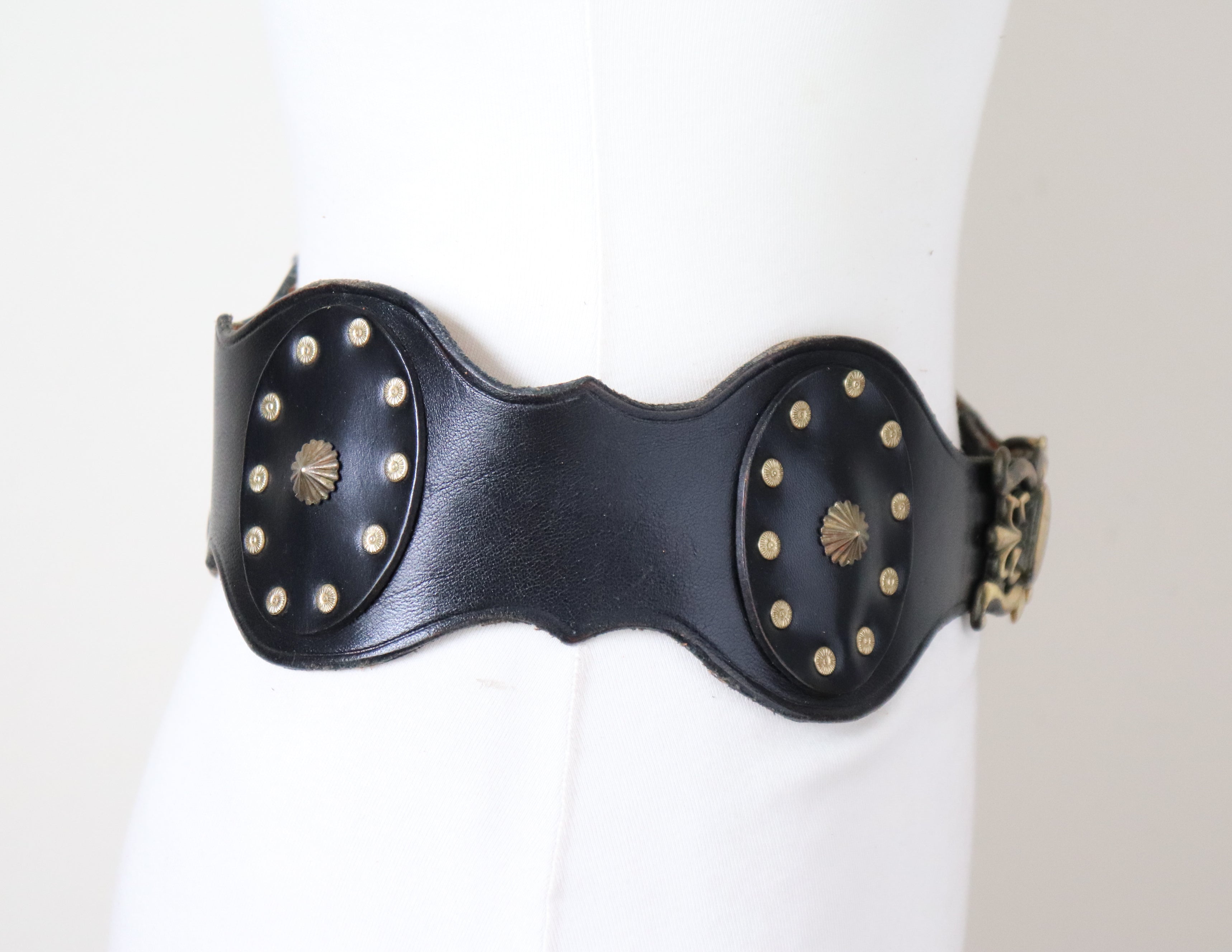 Studded Leather Corset Belt - Black - Vintage 1980s - Pitti Style - XS / Small