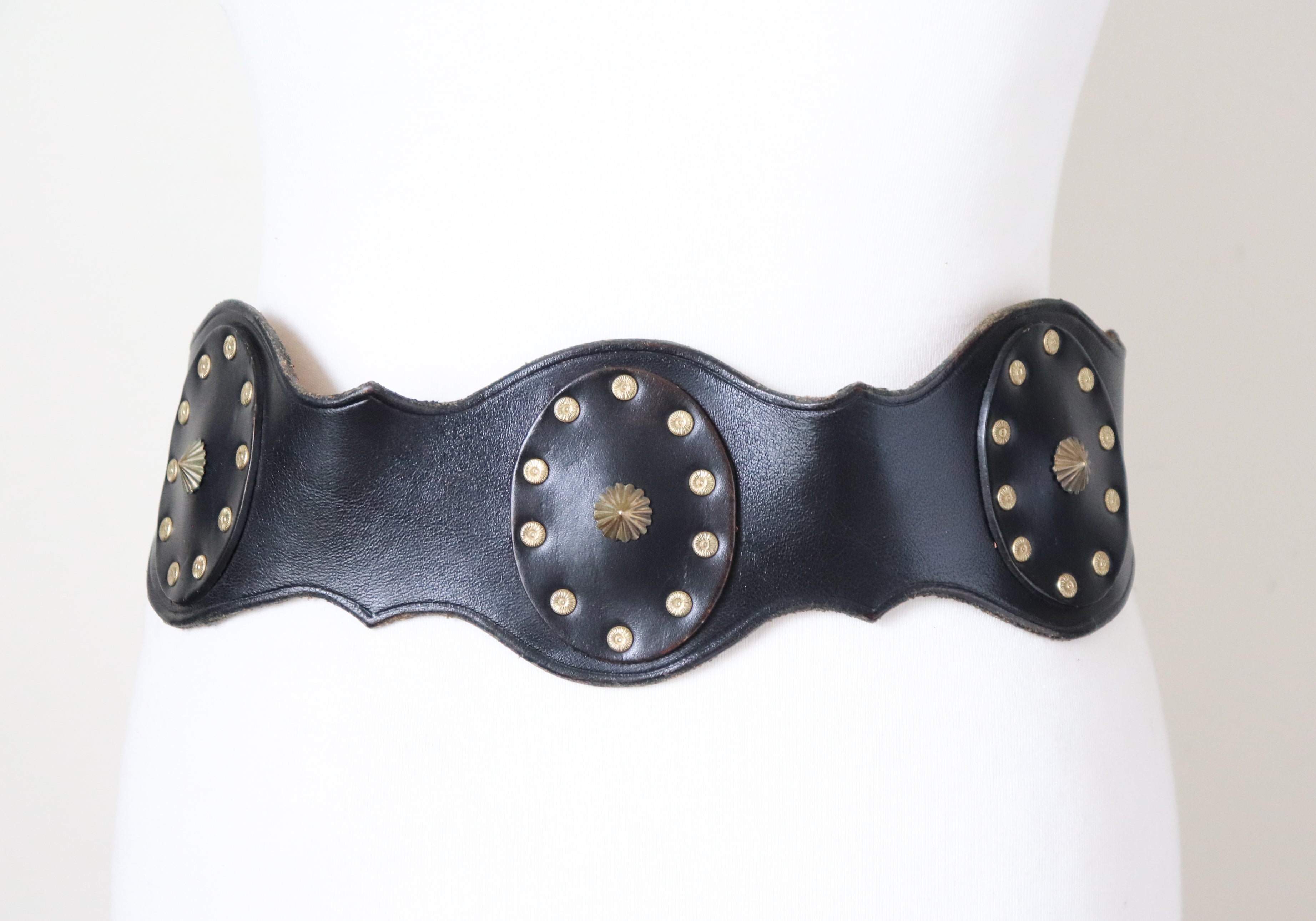 Studded Leather Corset Belt - Black - Vintage 1980s - Pitti Style - XS / Small