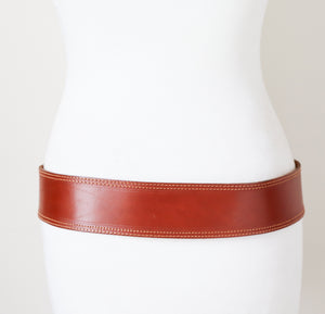 Wide Tan Leather  Vintage Belt - Brown - Waist / Hip - M / L