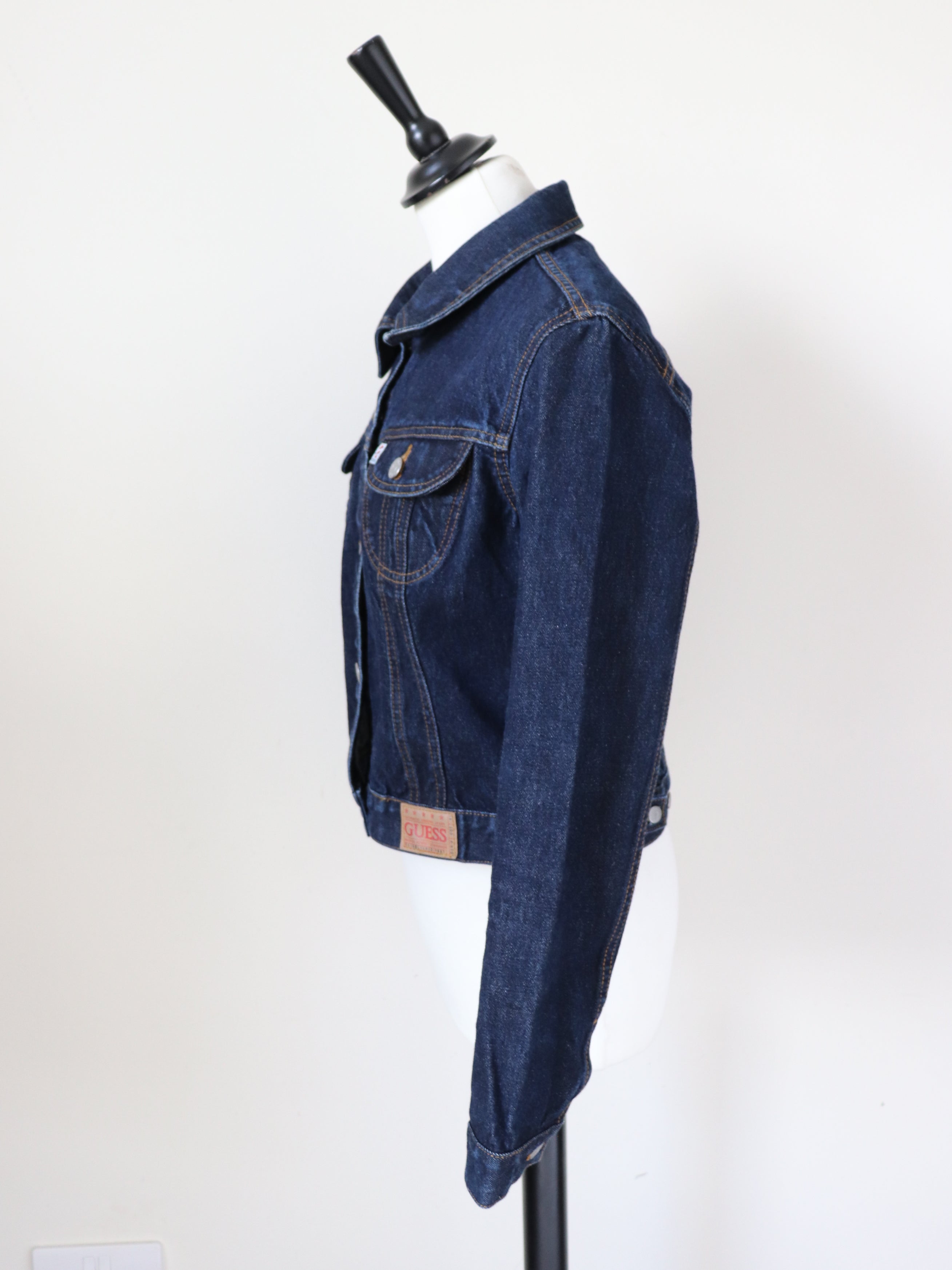Guess Blue Cropped Denim Jacket - Y2K Fitted - M - Fit UK 10 / 12