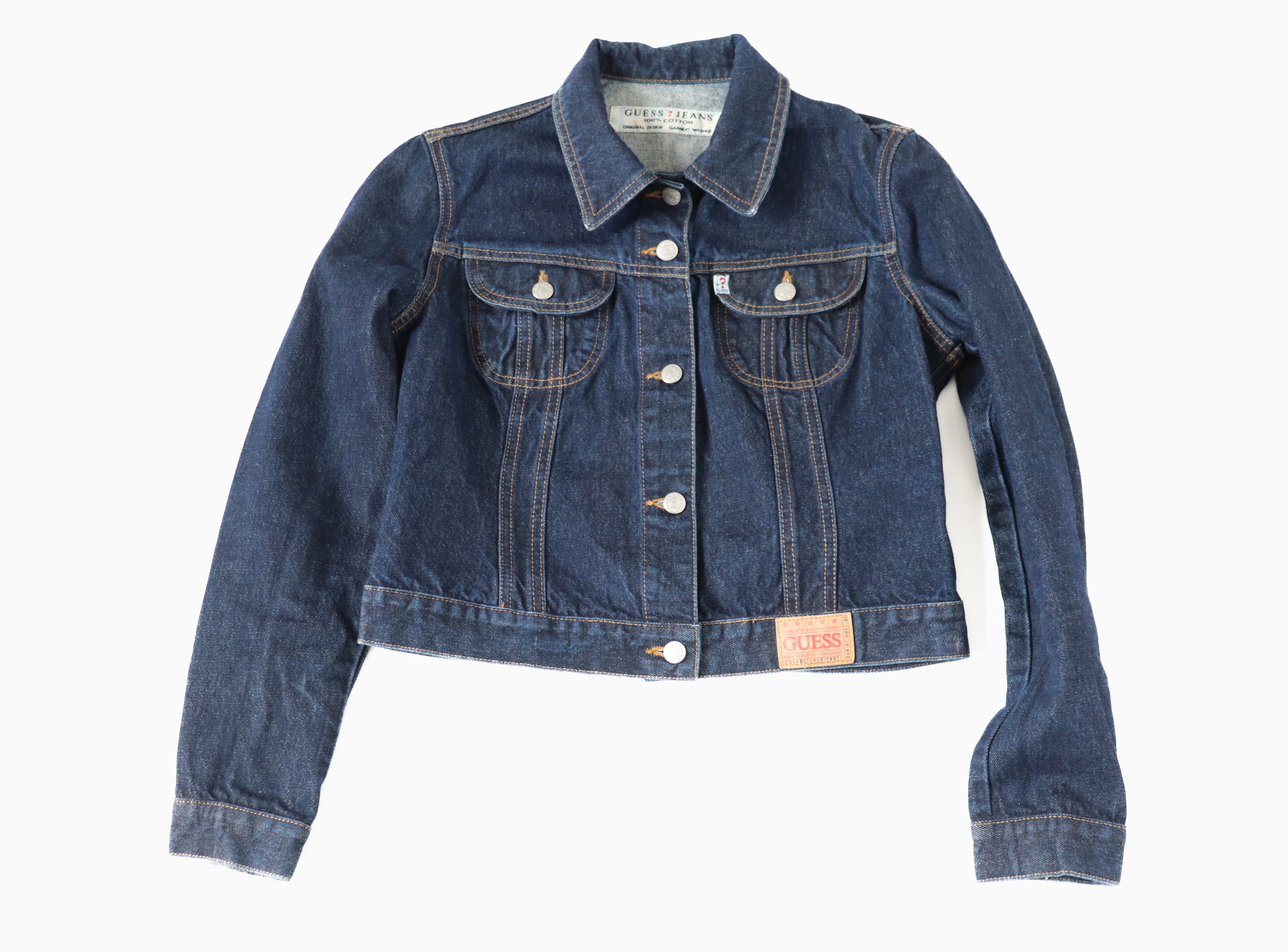 Guess Blue Cropped Denim Jacket - Y2K Fitted - M - Fit UK 10 / 12