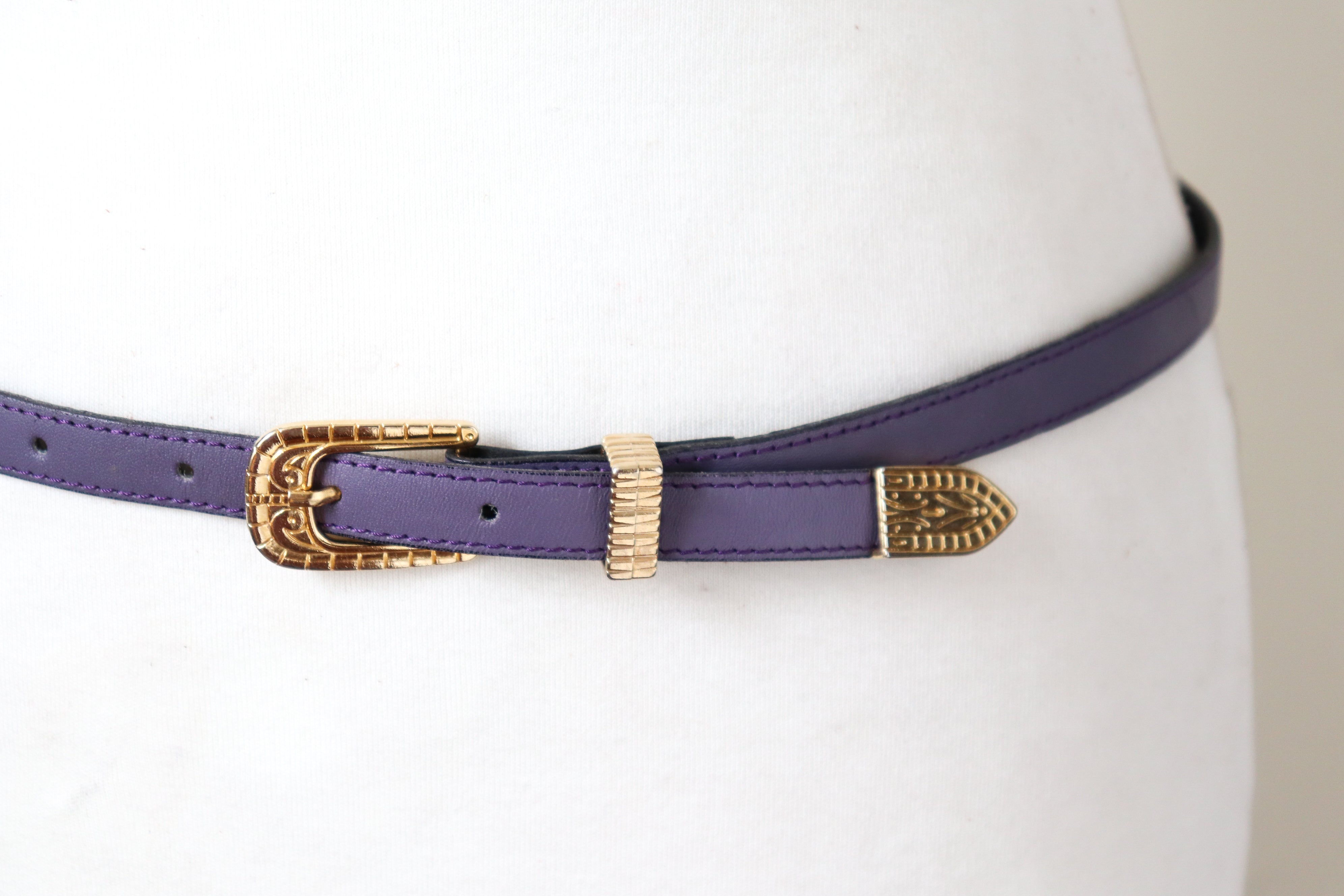 Purple western skinny belt - 1980s Vintage - Small