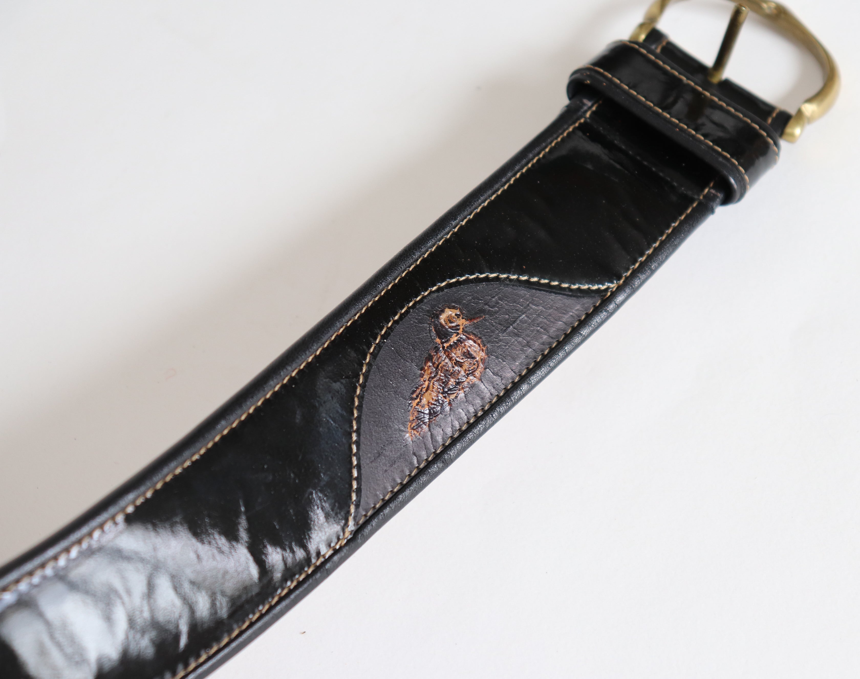 Wide Tyrol Corset / Waist Belt - Vintage 1980s - Black - Duck Motifs - Medium