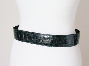 Wide Genuine Crocodile Skin Belt - Vintage - Women's - Dark Green - Small