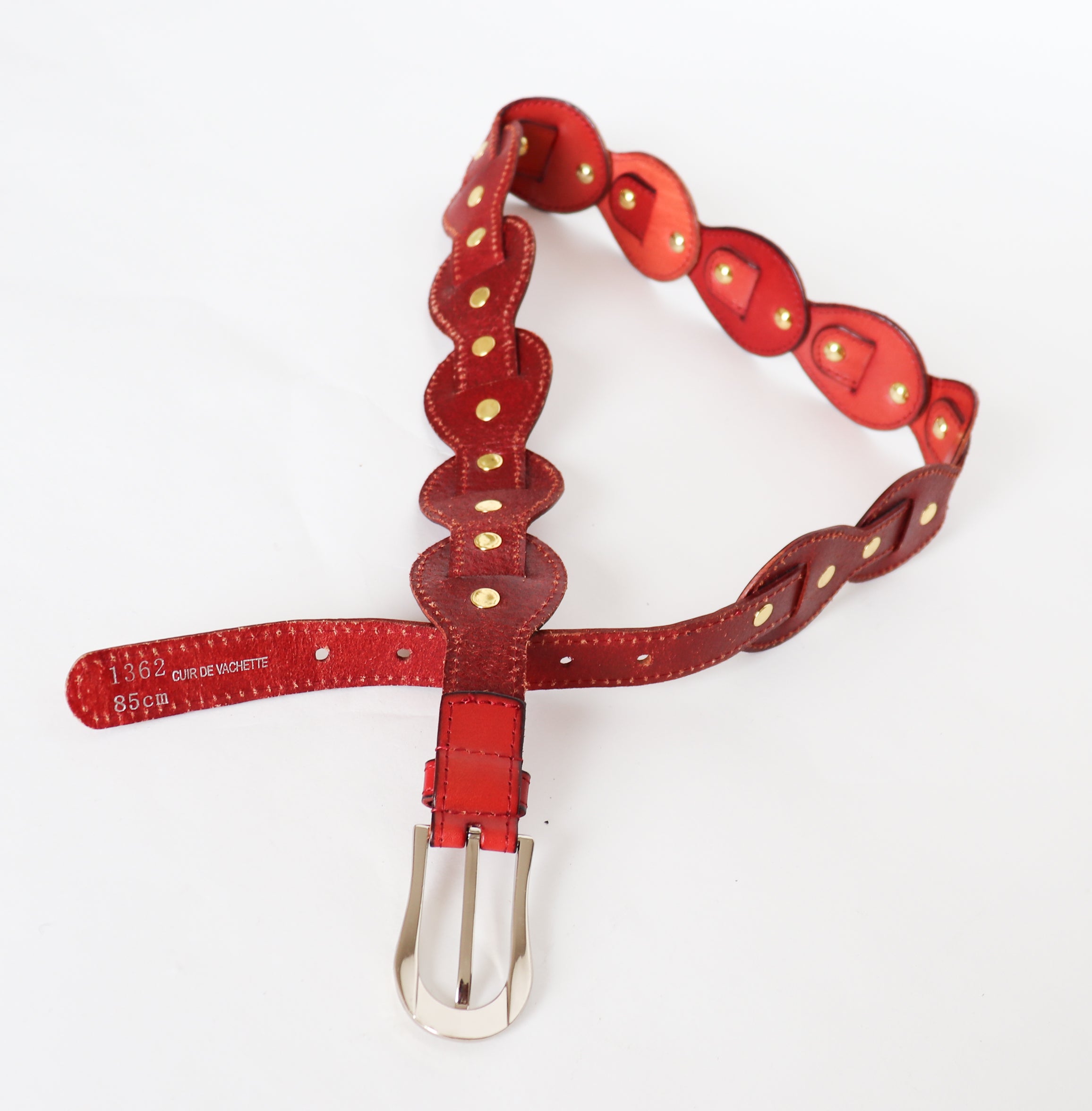 Leather Loop Belt - Vintage Boho - Red Tan Brown  Leather - M / L