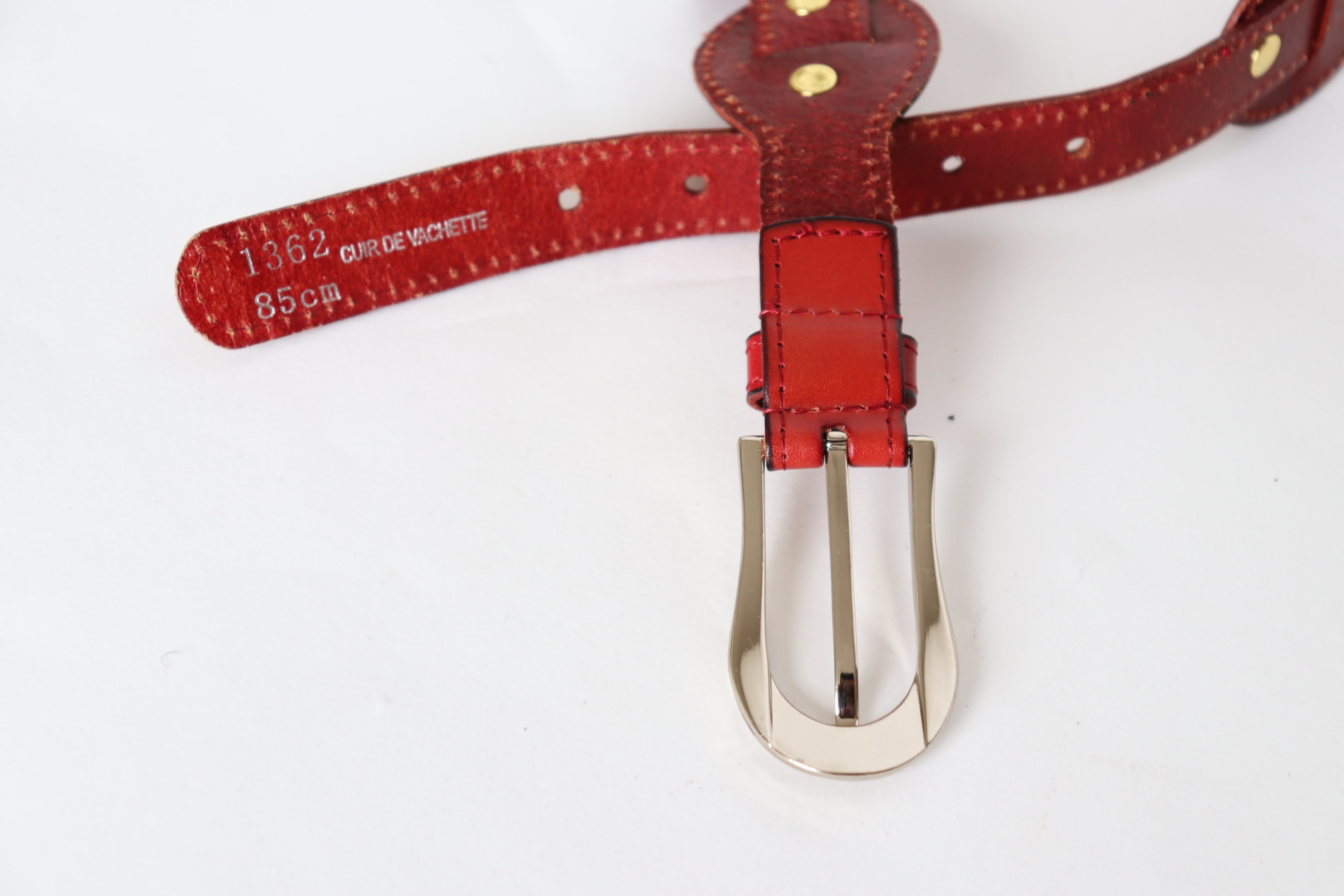 Leather Loop Belt - Vintage Boho - Red Tan Brown  Leather - M / L