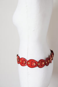 Leather Loop Belt - Vintage Boho - Red Tan Brown  Leather - M / L