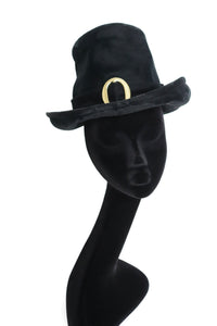 Vintage 1960s Black Pilgrim Hat  - Velvet - Rare Find -  Small