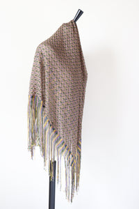 Zig Zag Knitted Shawl - Purple / Green / Yellow - LARGE