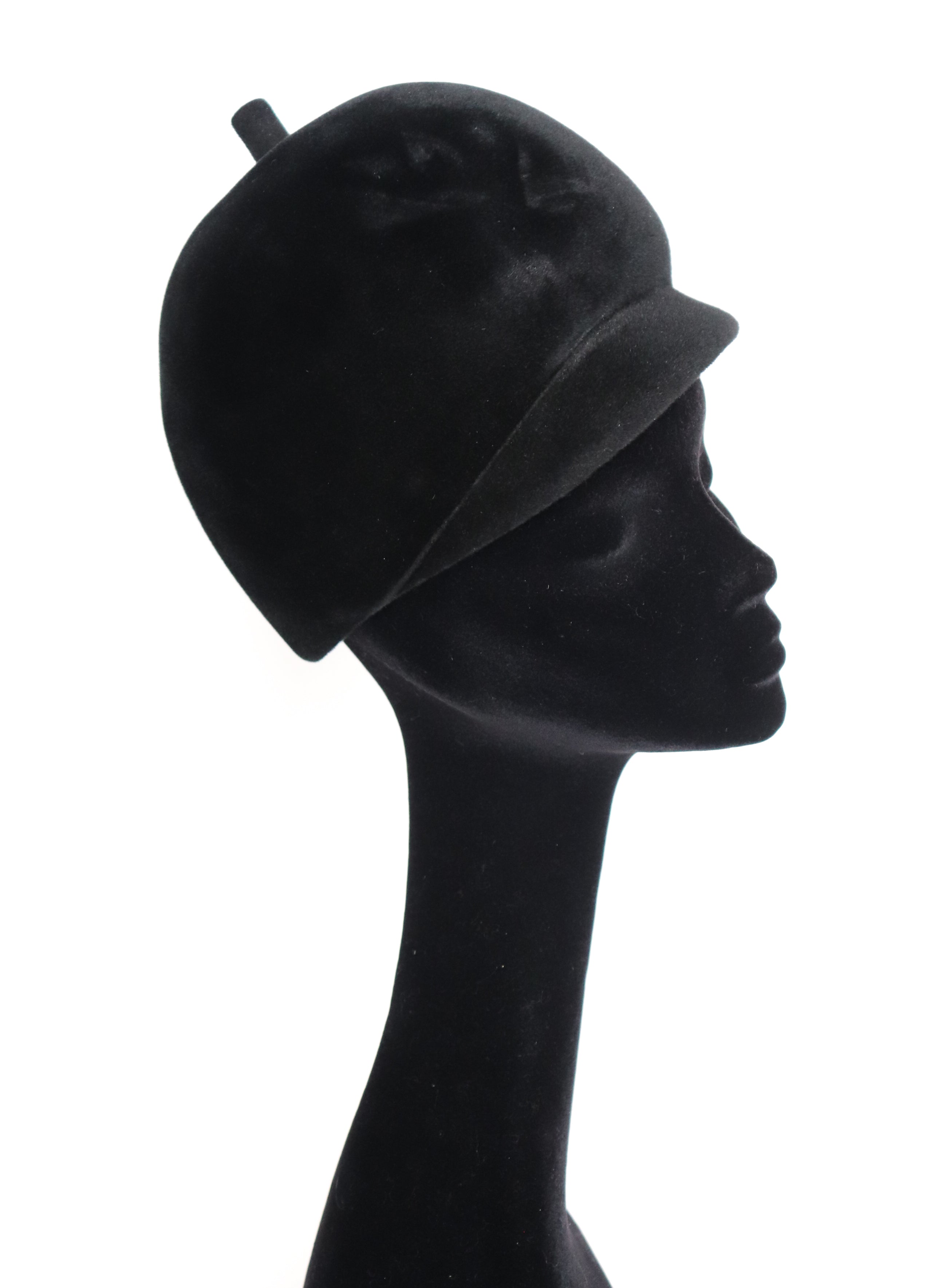 Vintage 1960s Helmet Hat / Dome Bonnet  - Ranella -Black Felt Wool - Rare - S/ M