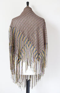 Zig Zag Knitted Shawl - Purple / Green / Yellow - LARGE