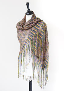 Zig Zag Knitted Shawl - Purple / Green / Yellow - LARGE