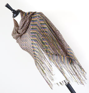 Zig Zag Knitted Shawl - Purple / Green / Yellow - LARGE