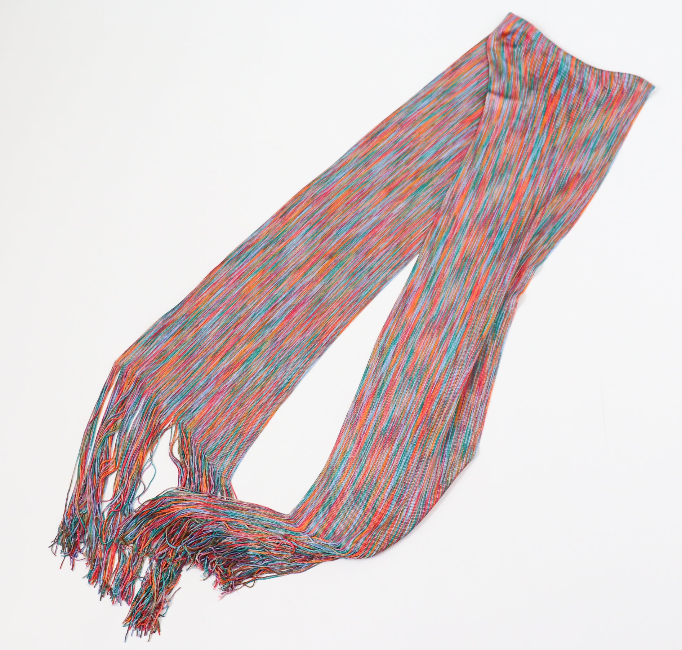 Long Fine Knit Tassel Scarf - Multicolours - LARGE