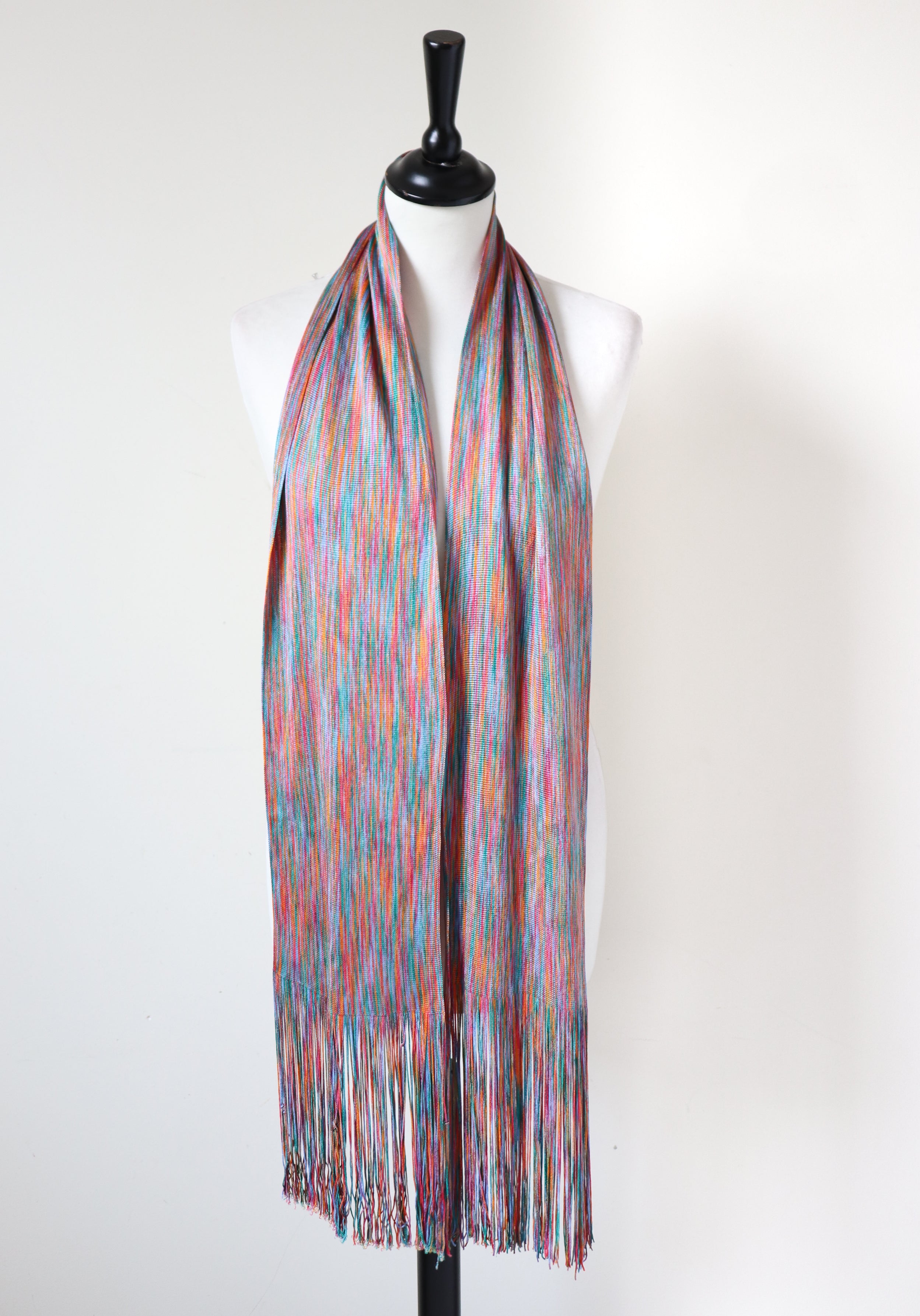 Long Fine Knit Tassel Scarf - Multicolours - LARGE