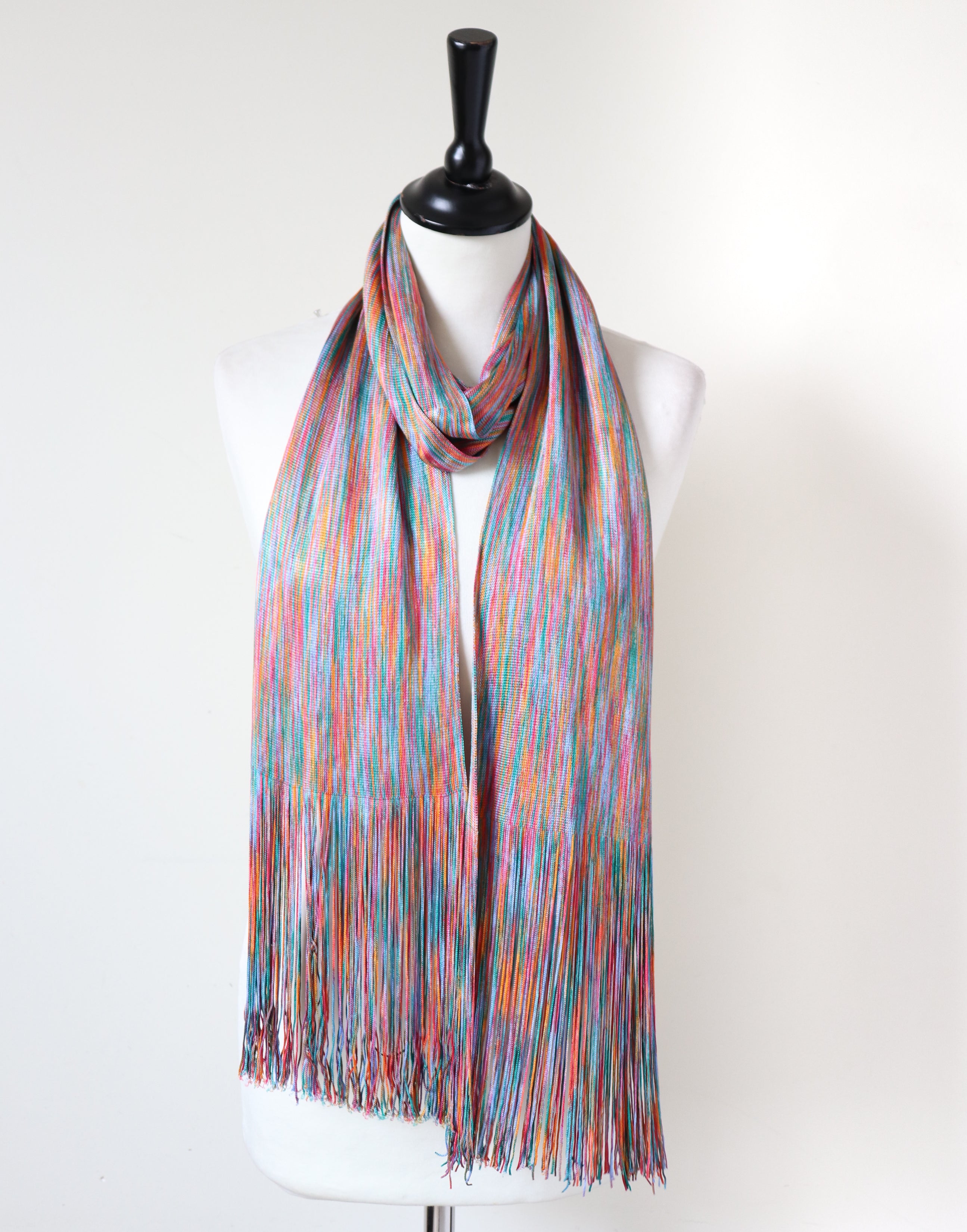 Long Fine Knit Tassel Scarf - Multicolours - LARGE