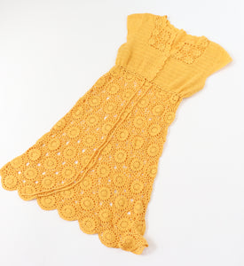 Crochet Knit Vintage Dress - Yellow - Fit S / UK 10