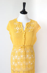 Crochet Knit Vintage Dress - Yellow - Fit S / UK 10