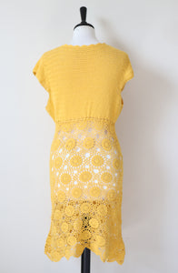 Crochet Knit Vintage Dress - Yellow - Fit S / UK 10