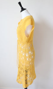 Crochet Knit Vintage Dress - Yellow - Fit S / UK 10