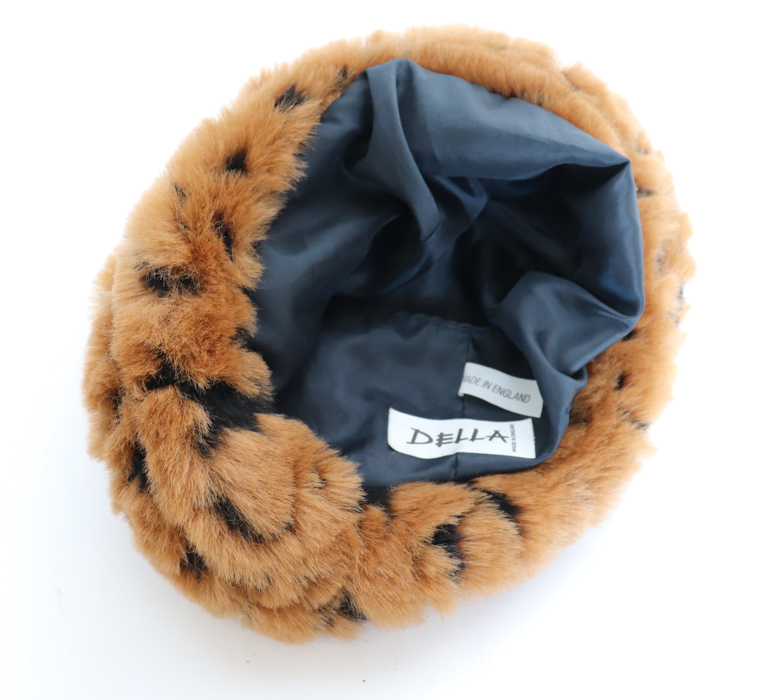 Vintage Faux Fur Winter Roller Brim Hat - Brown Animal Print - Large