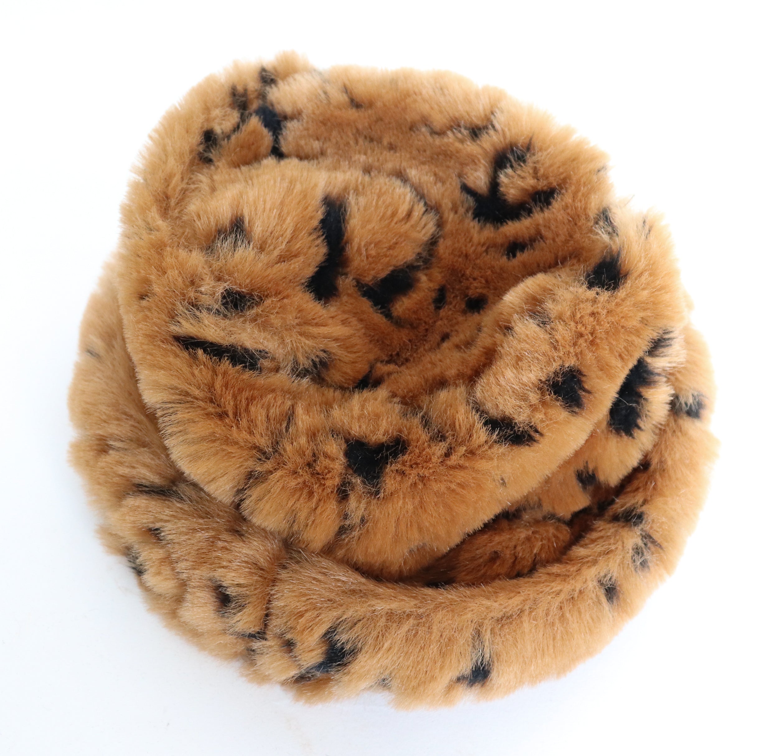 Vintage Faux Fur Winter Roller Brim Hat - Brown Animal Print - Large