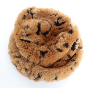Vintage Faux Fur Winter Roller Brim Hat - Brown Animal Print - Large