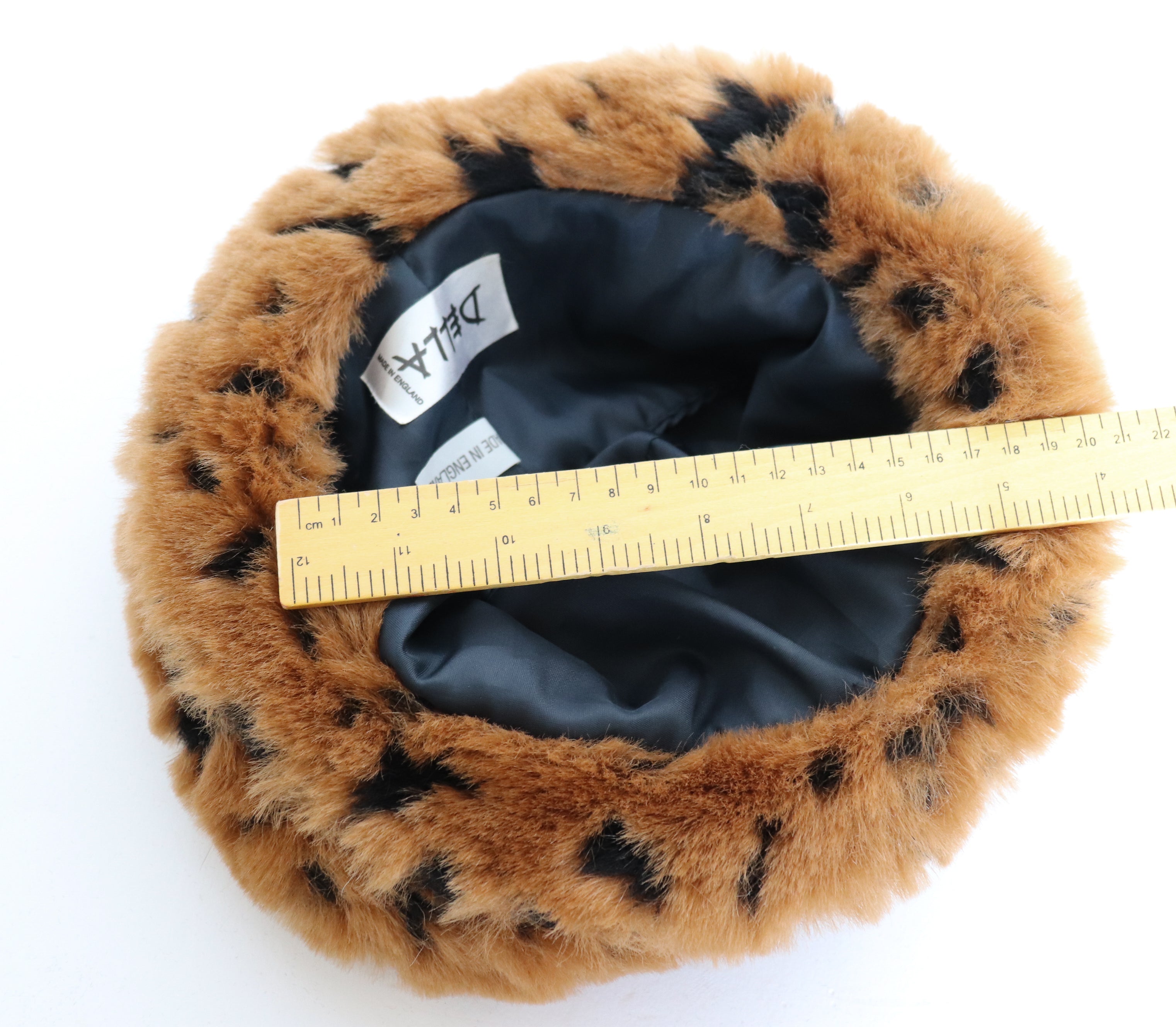 Vintage Faux Fur Winter Roller Brim Hat - Brown Animal Print - Large