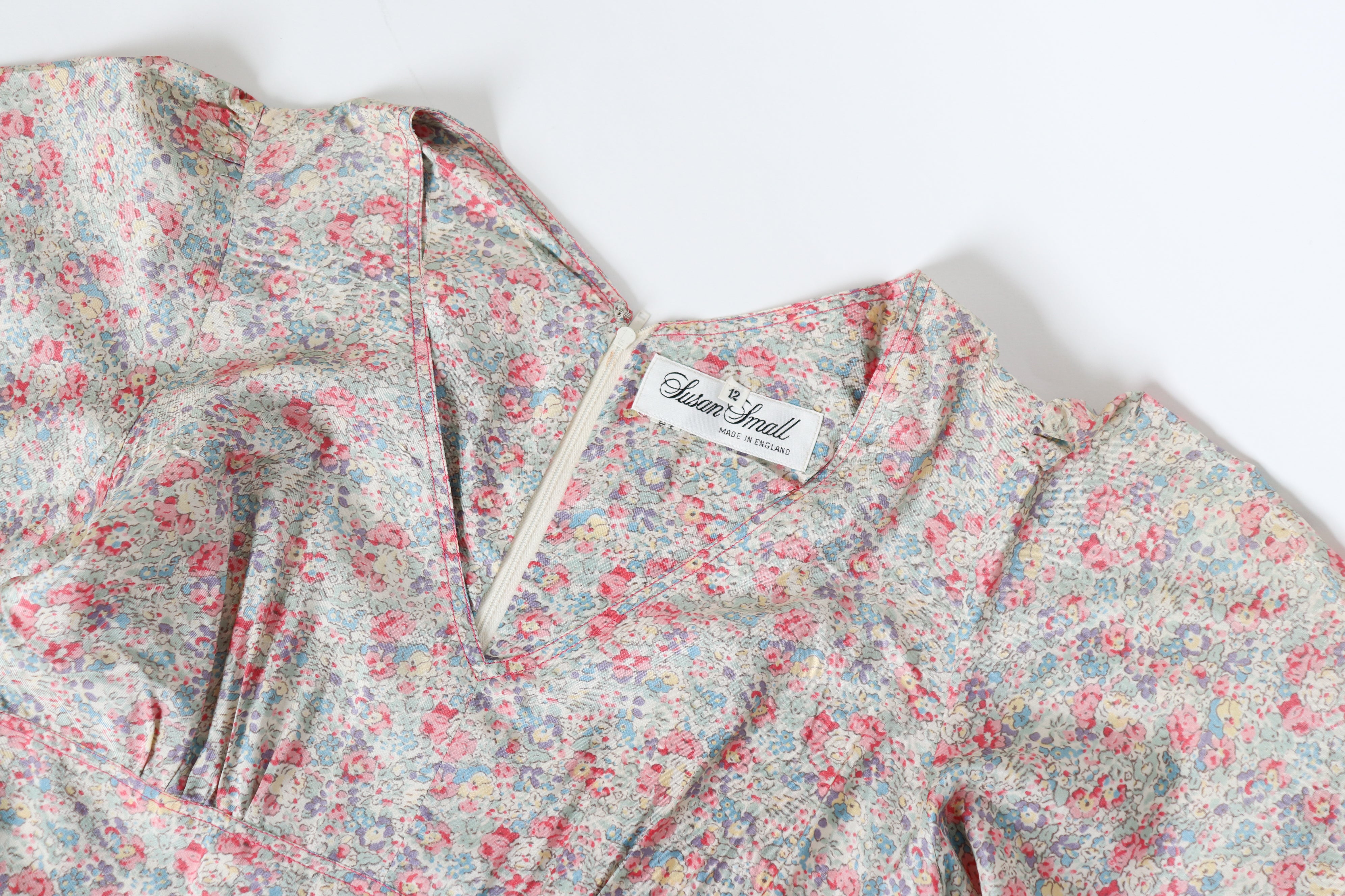 Susan Small Vintage Summer Dress - 1980s - Silk Tea Dress - Fit S / UK 10