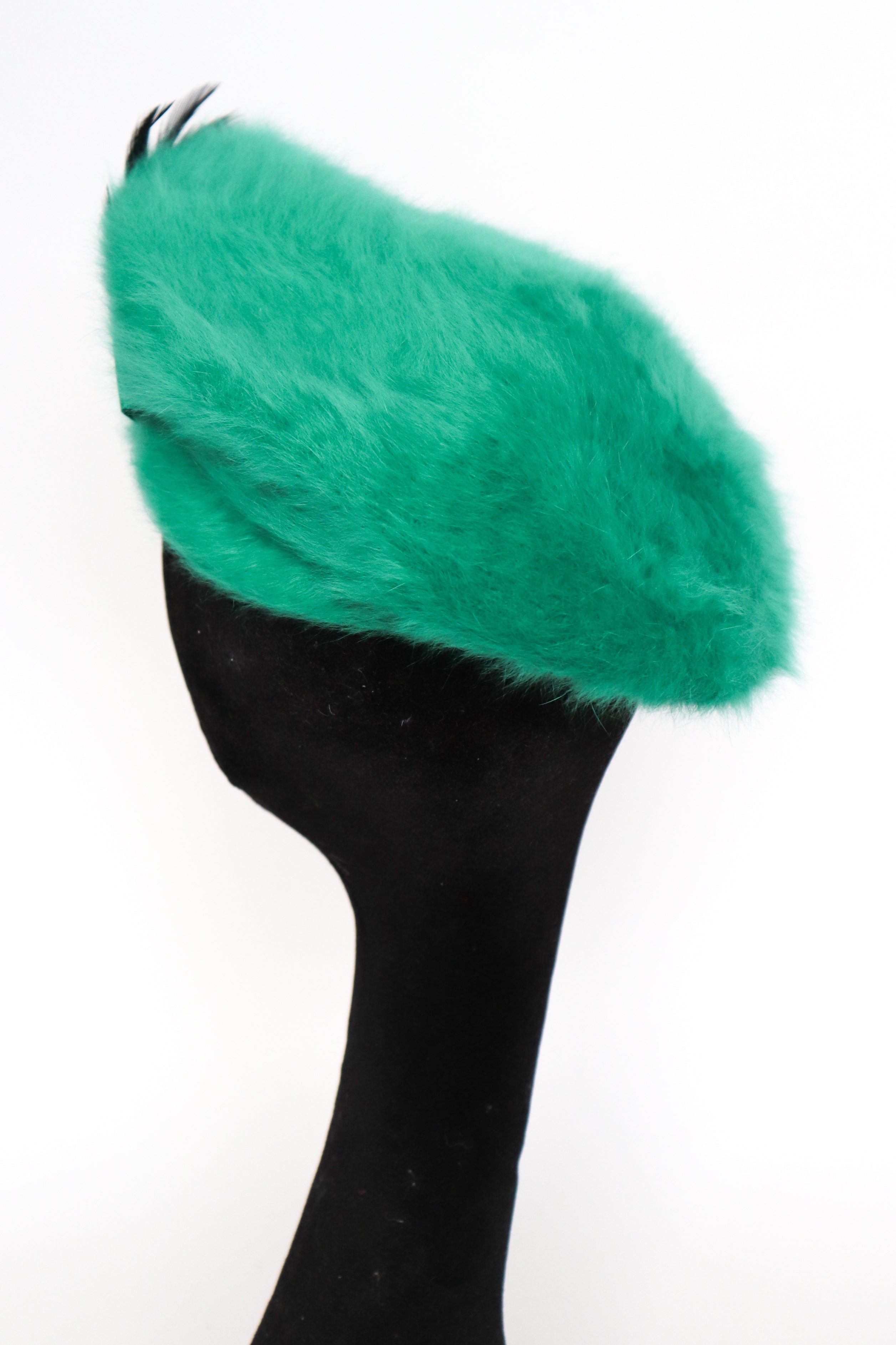 Vintage Kangol  Green Hat / Beret  - Angora / Feathers- Made in England  - M / L