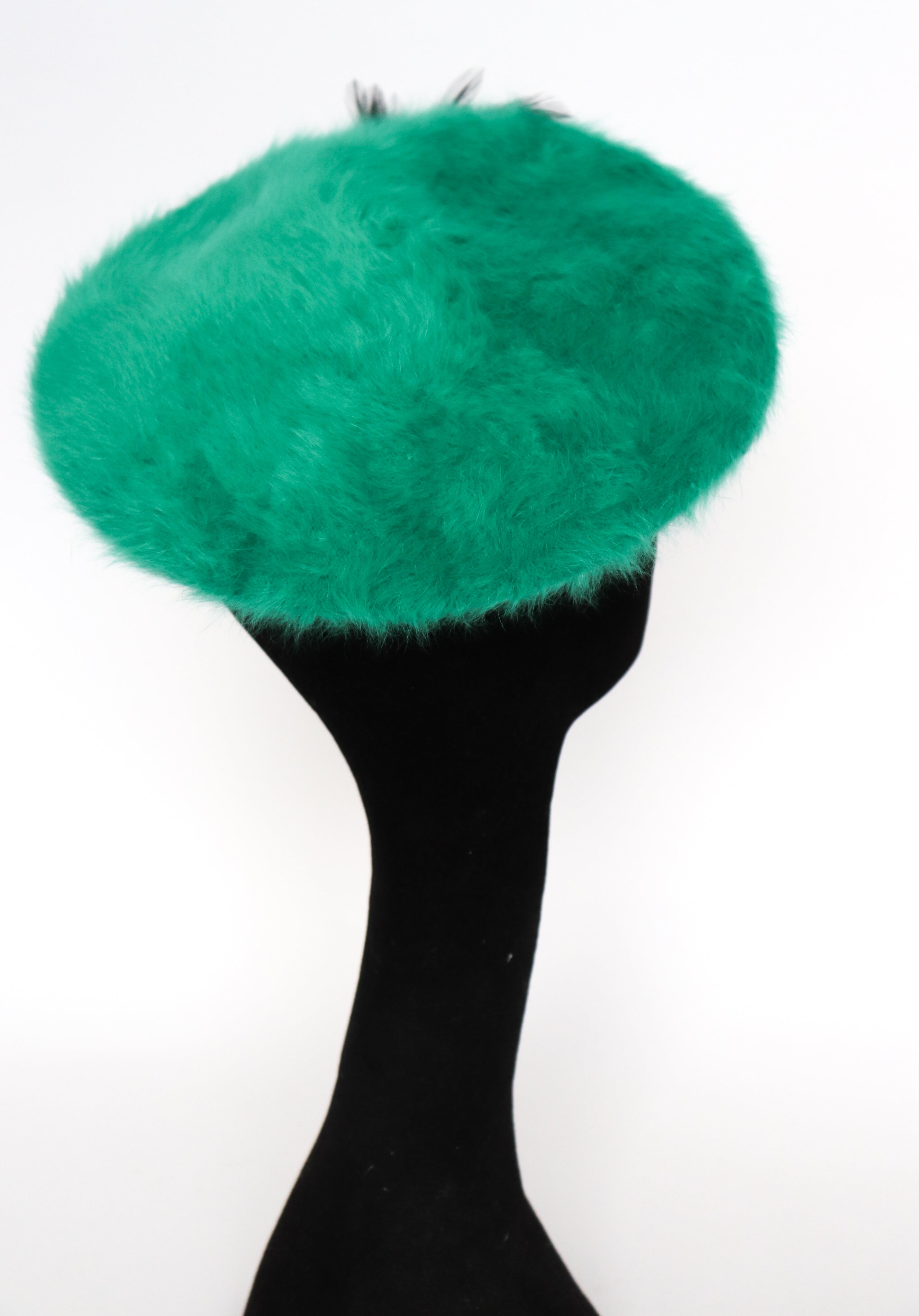 Vintage Kangol  Green Hat / Beret  - Angora / Feathers- Made in England  - M / L