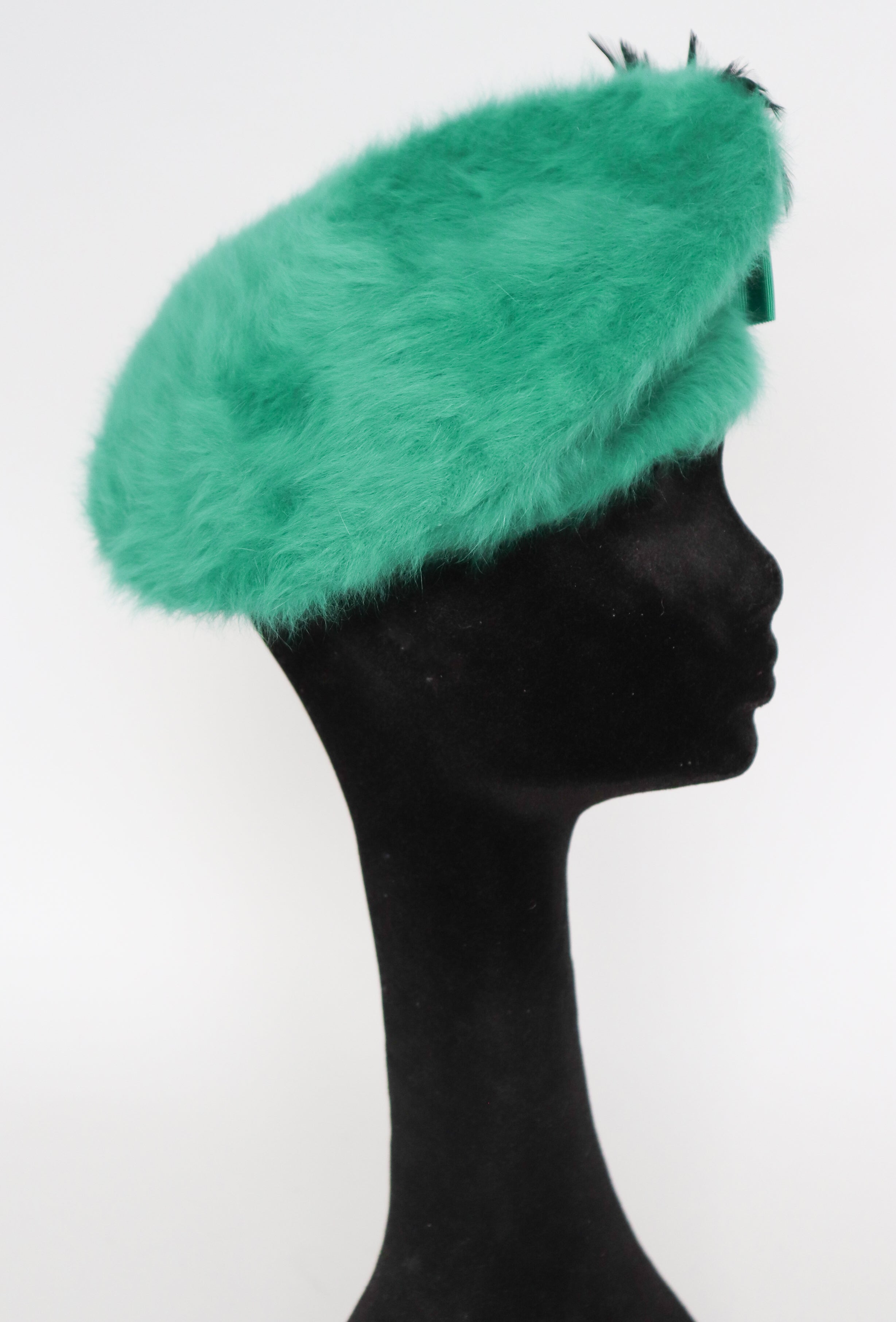 Vintage Kangol  Green Hat / Beret  - Angora / Feathers- Made in England  - M / L