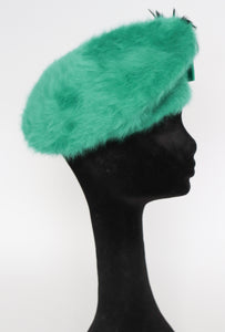 Vintage Kangol  Green Hat / Beret  - Angora / Feathers- Made in England  - M / L