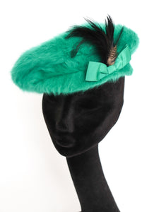 Vintage Kangol  Green Hat / Beret  - Angora / Feathers- Made in England  - M / L