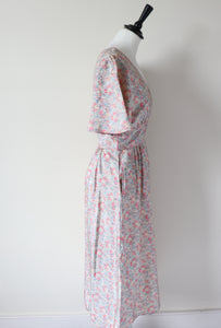 Susan Small Vintage Summer Dress - 1980s - Silk Tea Dress - Fit S / UK 10