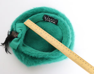 Vintage Kangol  Green Hat / Beret  - Angora / Feathers- Made in England  - M / L