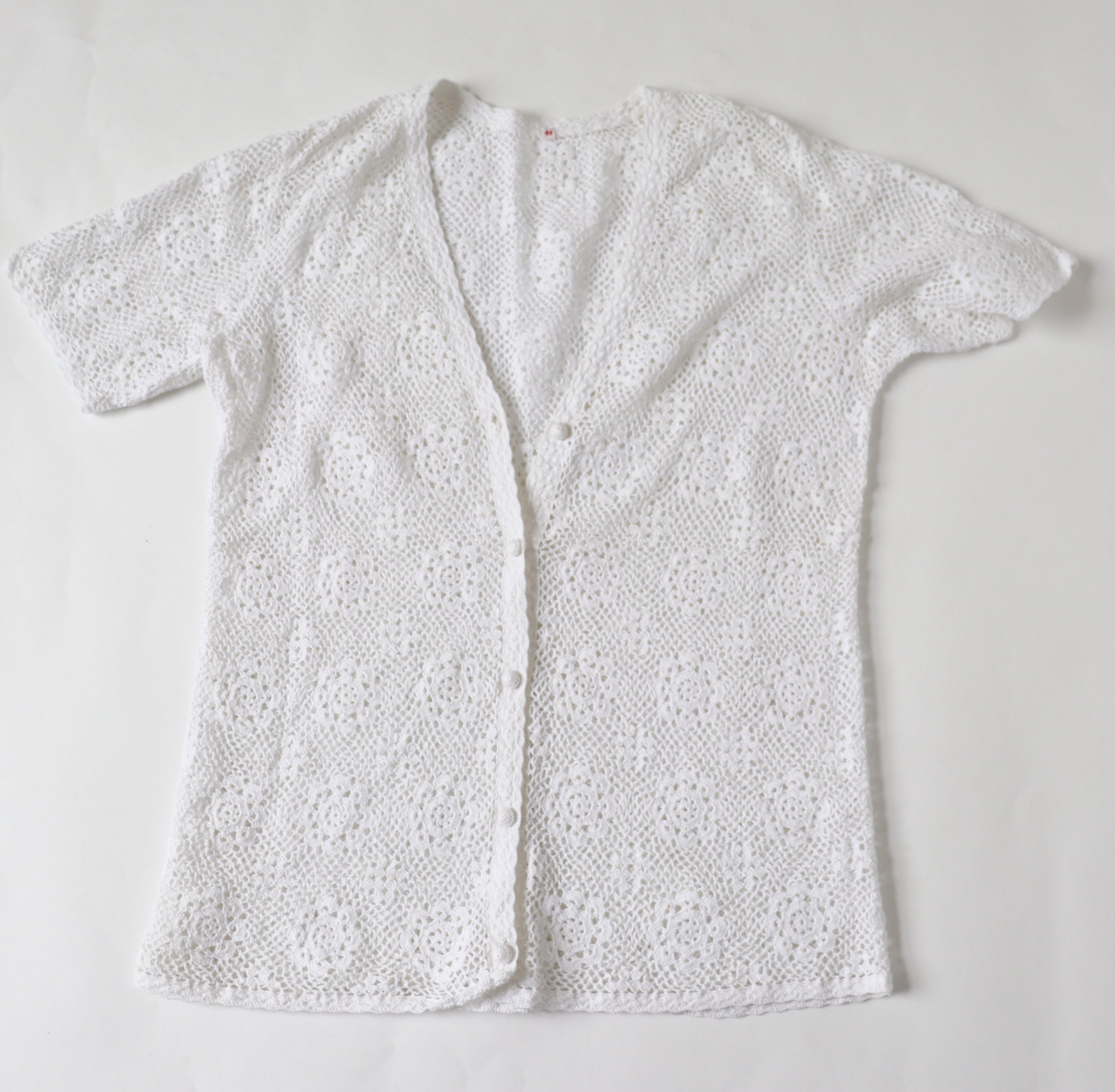 Crochet / Macrame Top - Vintage - Ivory White Cotton Knit - M / UK 12