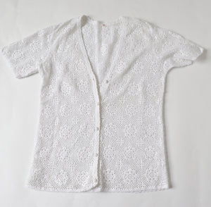 Crochet / Macrame Top - Vintage - Ivory White Cotton Knit - M / UK 12