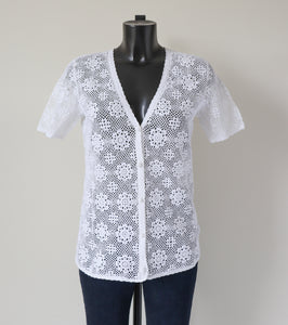 Crochet / Macrame Top - Vintage - Ivory White Cotton Knit - M / UK 12