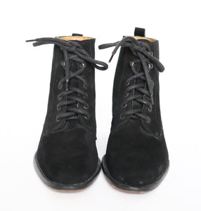 Black  Suede Leather Lace-Up  Ankle Boots - Amberland - 38 / 38.5