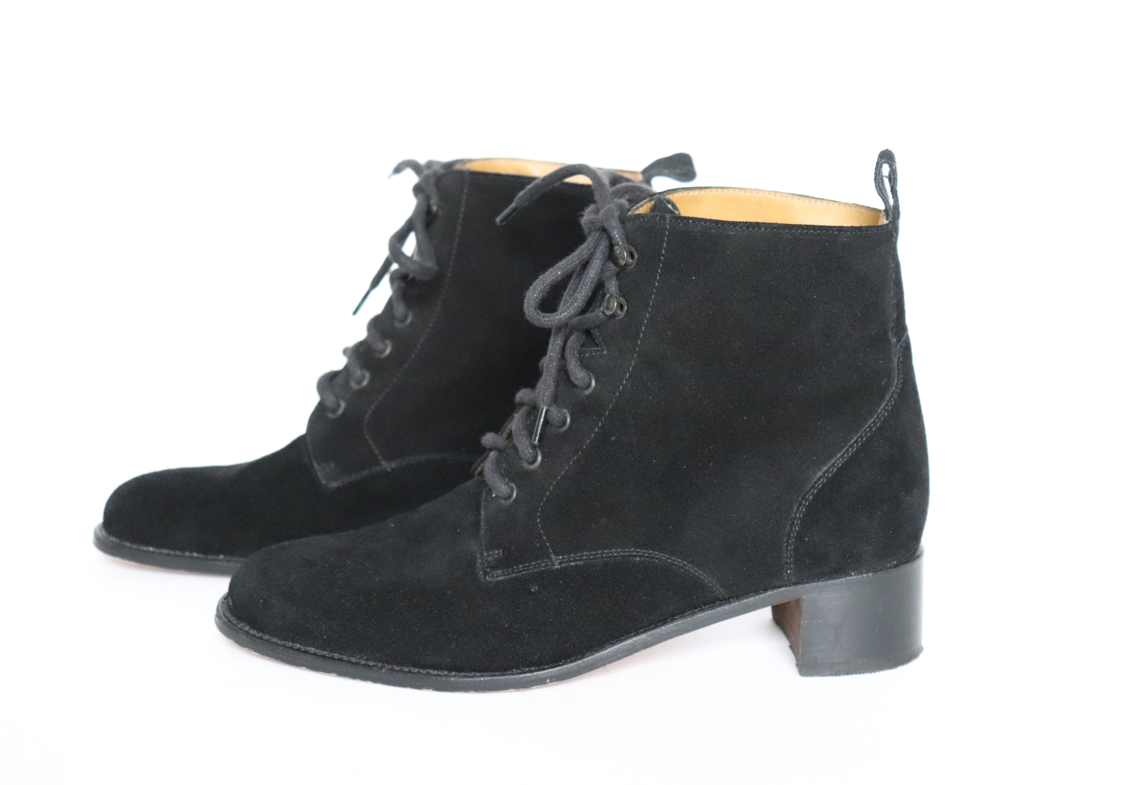 Black  Suede Leather Lace-Up  Ankle Boots - Amberland - 38 / 38.5