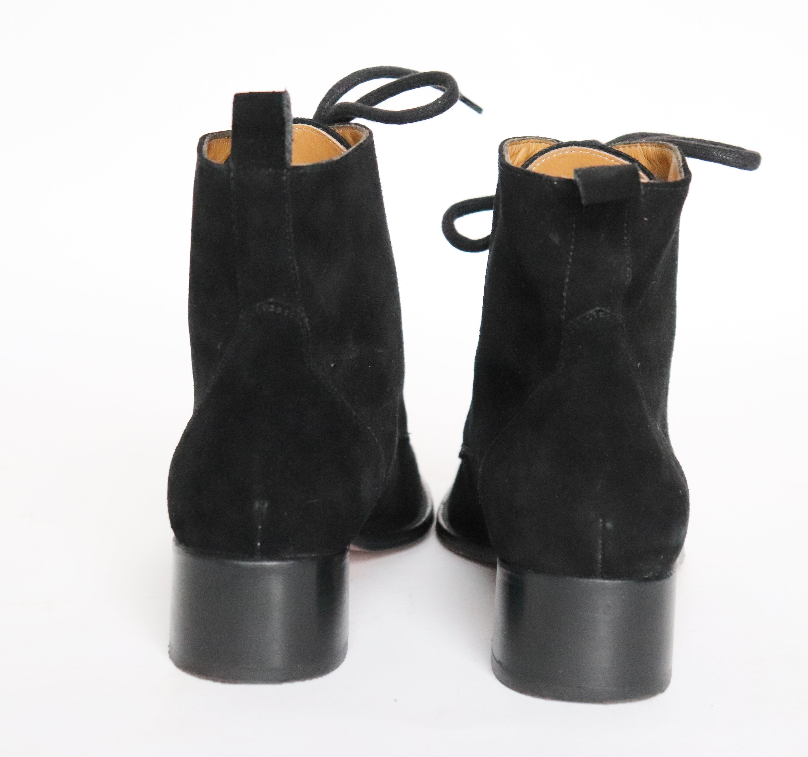Black  Suede Leather Lace-Up  Ankle Boots - Amberland - 38 / 38.5