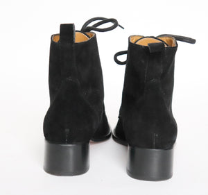 Black  Suede Leather Lace-Up  Ankle Boots - Amberland - 38 / 38.5