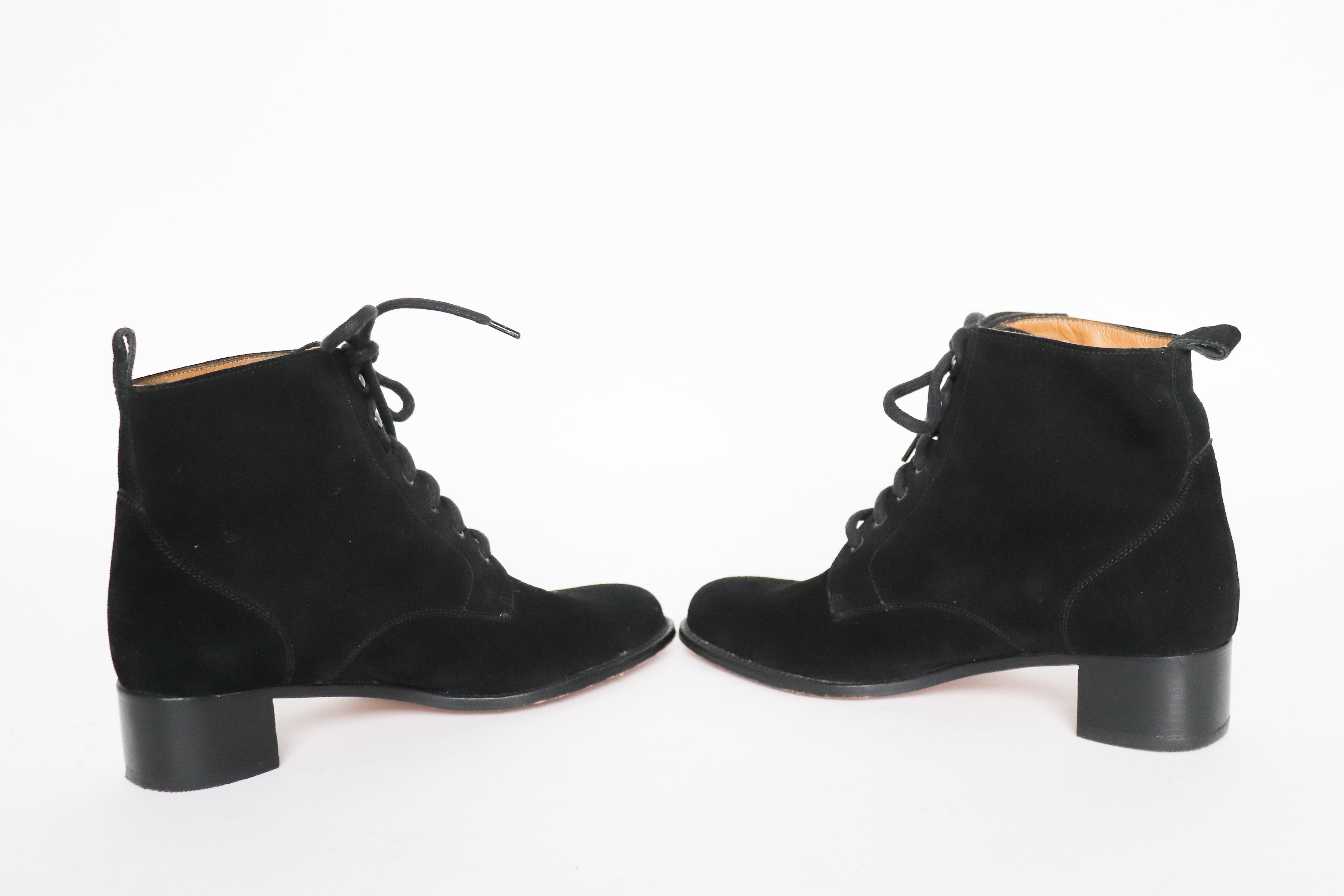 Black  Suede Leather Lace-Up  Ankle Boots - Amberland - 38 / 38.5