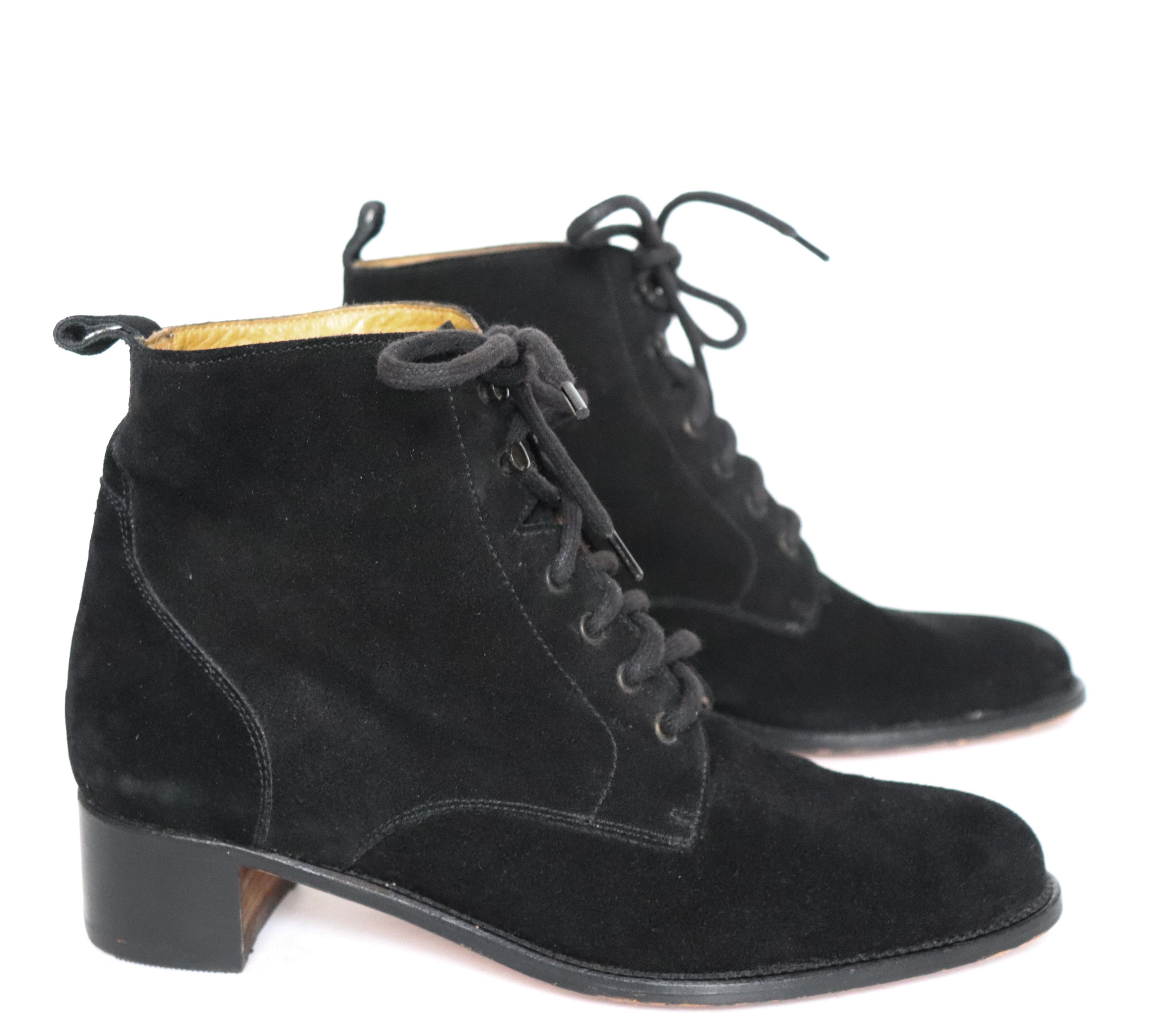 Black  Suede Leather Lace-Up  Ankle Boots - Amberland - 38 / 38.5