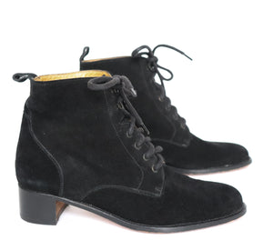 Black  Suede Leather Lace-Up  Ankle Boots - Amberland - 38 / 38.5