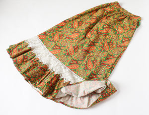 Vintage Maxi-Skirt - 1970s Green / Yellow Paisley  Cotton -XXS / XS - UK 6 / 8