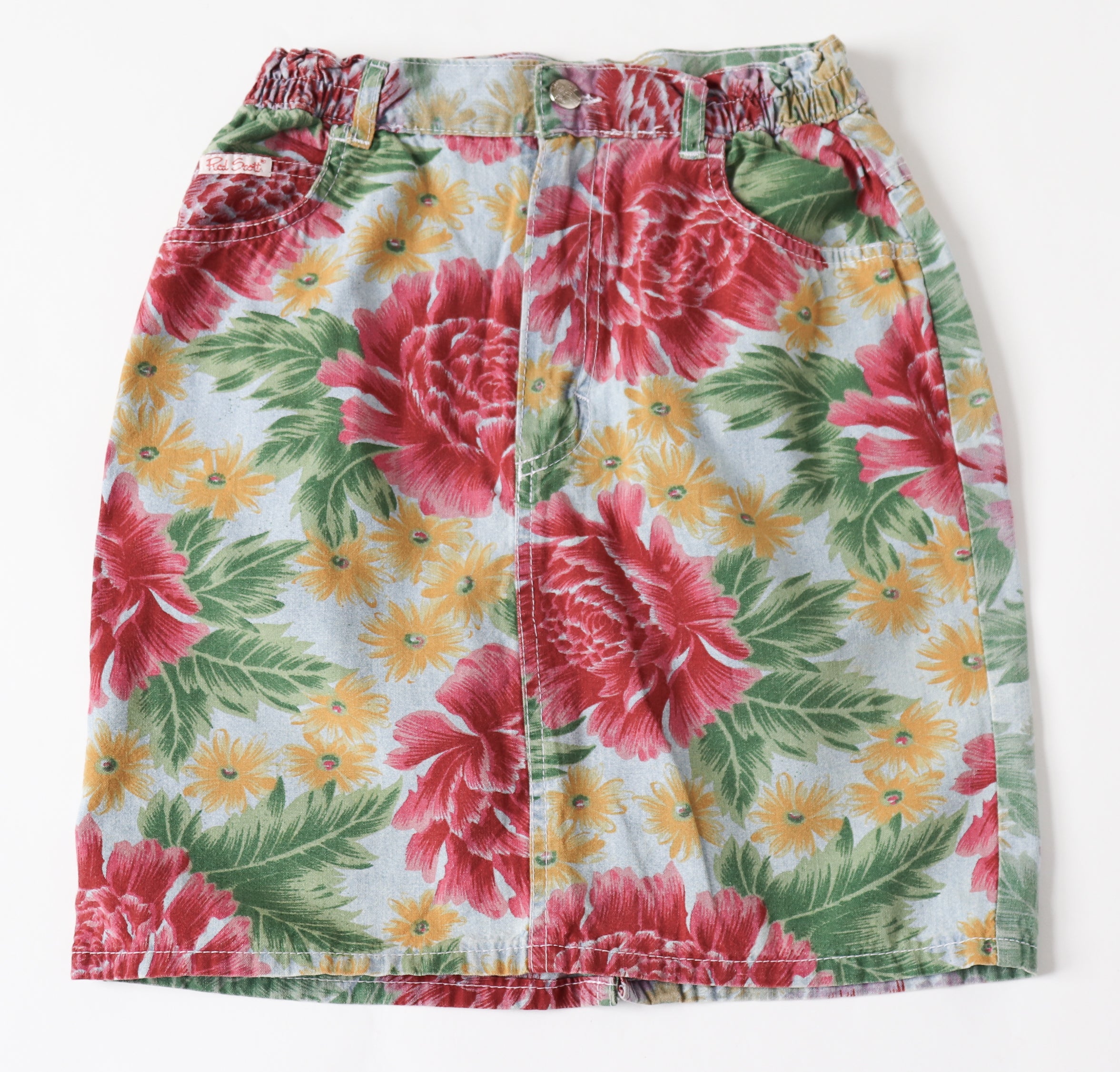Printed Denim Vintage Mini Skirt - 1980s - Multi - Red Scott - XXS / UK 6