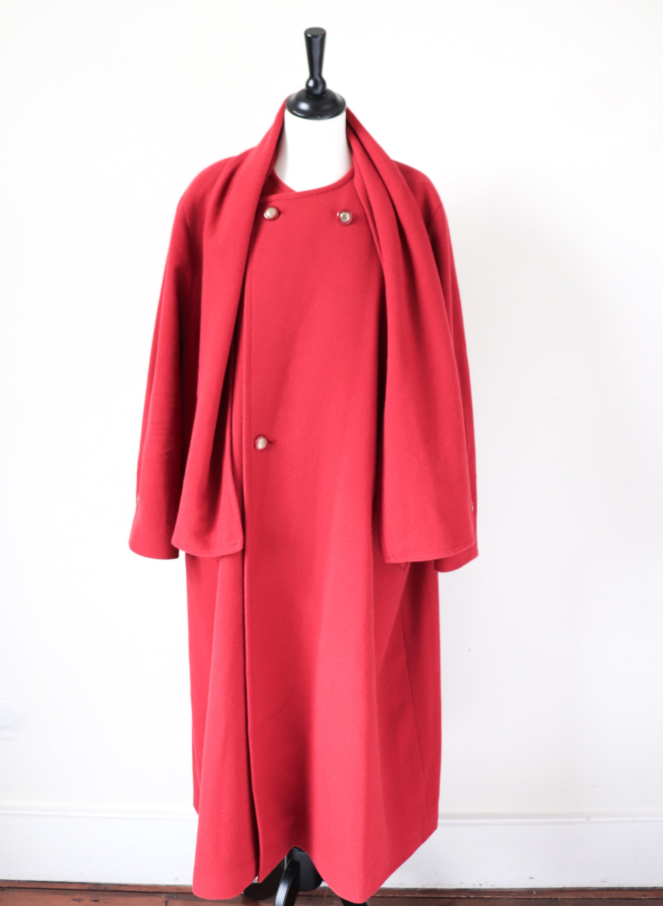 Vintage Pink Red Winter Coat - 100% Wool - Eastex 1990s  - XL / UK 16