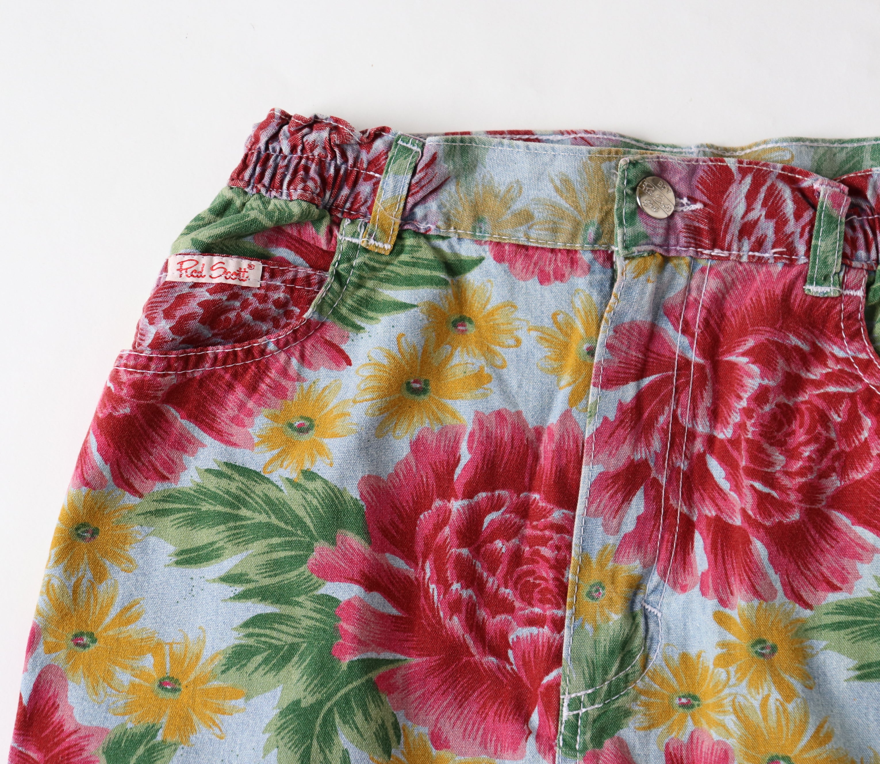 Printed Denim Vintage Mini Skirt - 1980s - Multi - Red Scott - XXS / UK 6